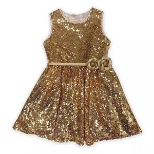 Disney Belle Fancy Party Holiday Dress Gold Sequin Beauty Beast size 2T